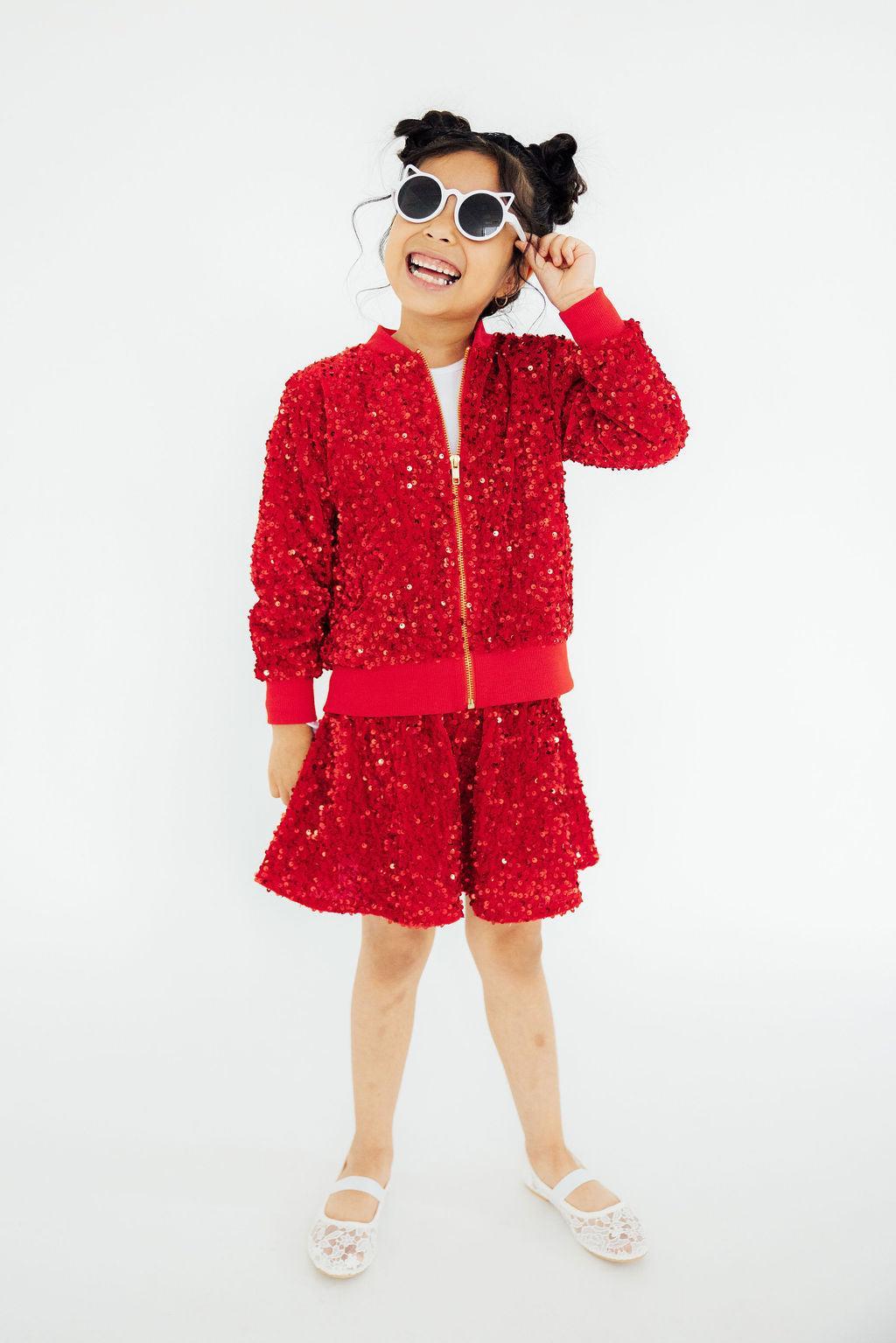 Red Velvet Sequin Twirl Skort