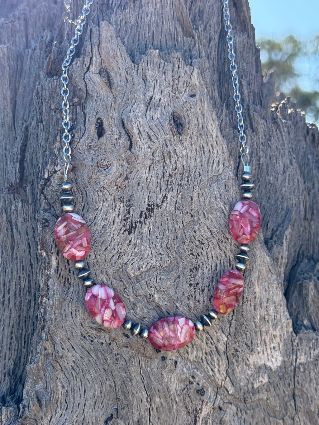 Rosewood Mosaic Beaded Chain Necklace