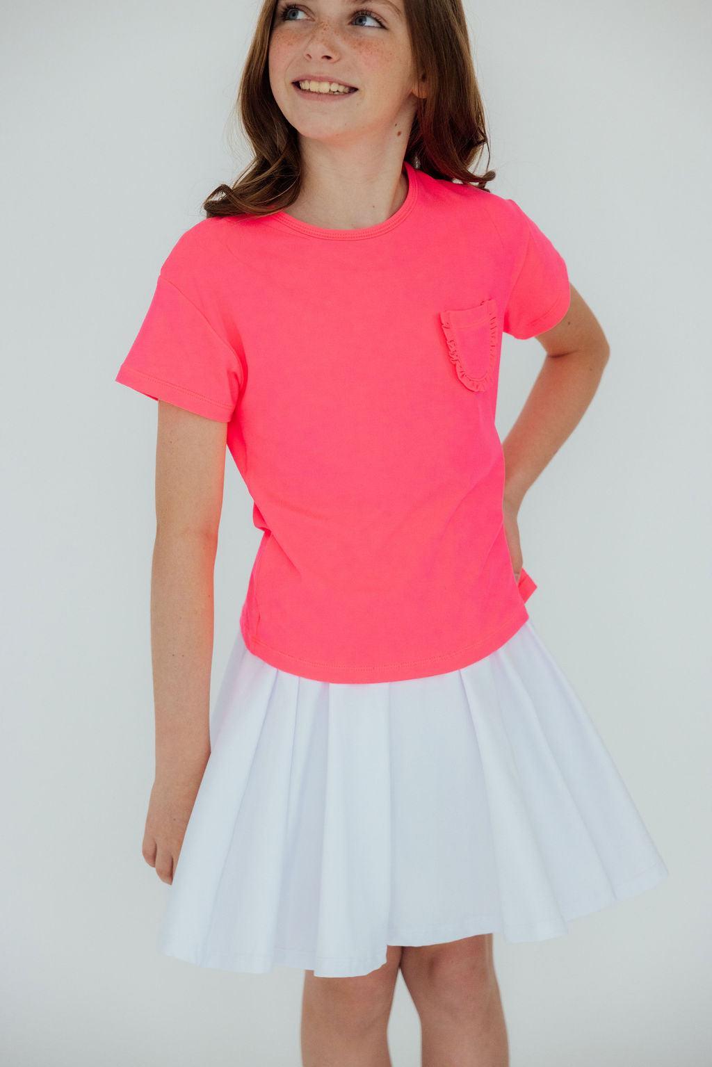 Neon Pink Ruffle Pocket Tee