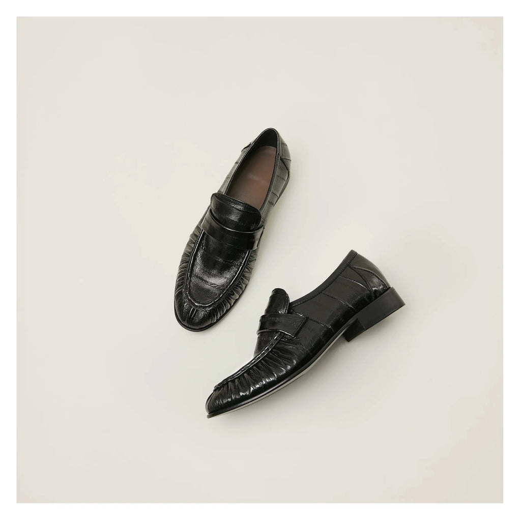 100% Genuine Eel Skin Flat Shoes Trendy Style High-End Good-Looking All-Matching Comfortable Refined and Simple  A40101