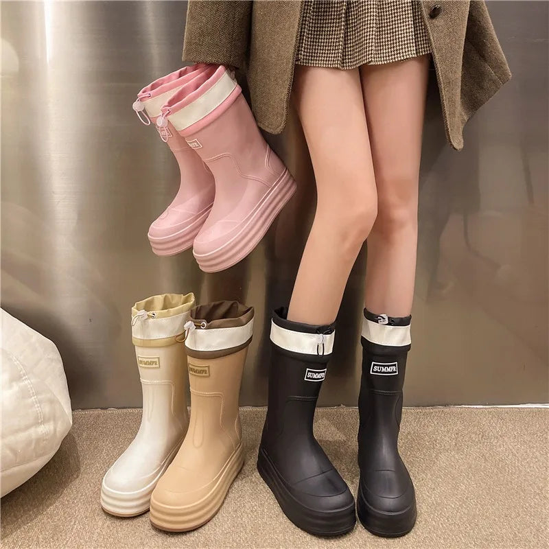 Women's Rain Boots Fashion Mid-calf Rubber Boots Outdoor Waterproof Garden Work Shoes Women's Rubber Galoshes Botas Lluvia Mujer