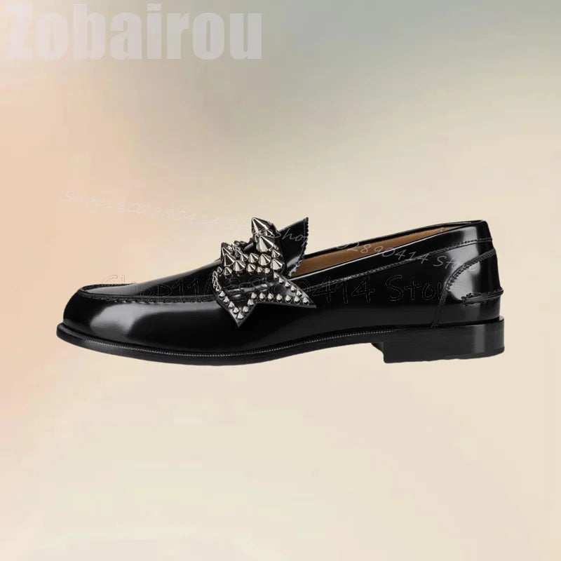 Spikes Decor Black Sewing Ruffles Design Loafers Fashion Slip On Men Shoes Luxury Handmade Party Feast Office Men Casual Shoes