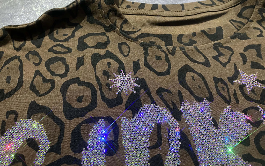 Cartoon Bear Leopard Print Wide Leg Pant 2 Pieces Sets Woman Outfits