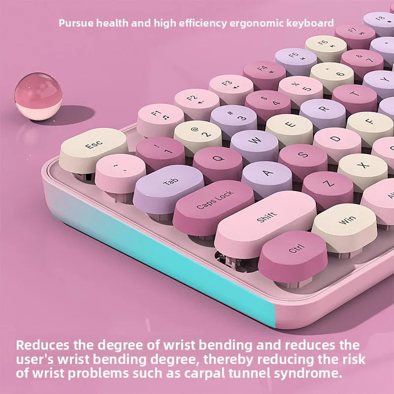 AEVYVKV™ Cute Retro Pink Wireless Keyboard & Mouse Set – Silent, 114 Keys, 2.4GHz, Waterproof, Aesthetic Desk | FlipStylez LLC®