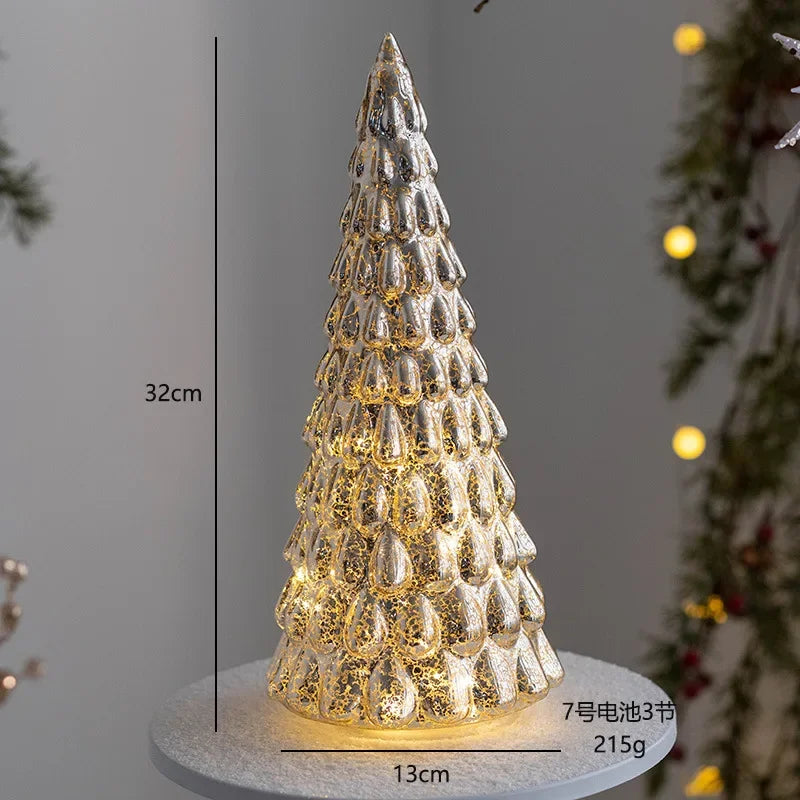Glowing Glass Christmas Tree Ornaments Home Luminous Desktop Decoration Led Night Light Party Xmas Decorations Festival Kid Gift