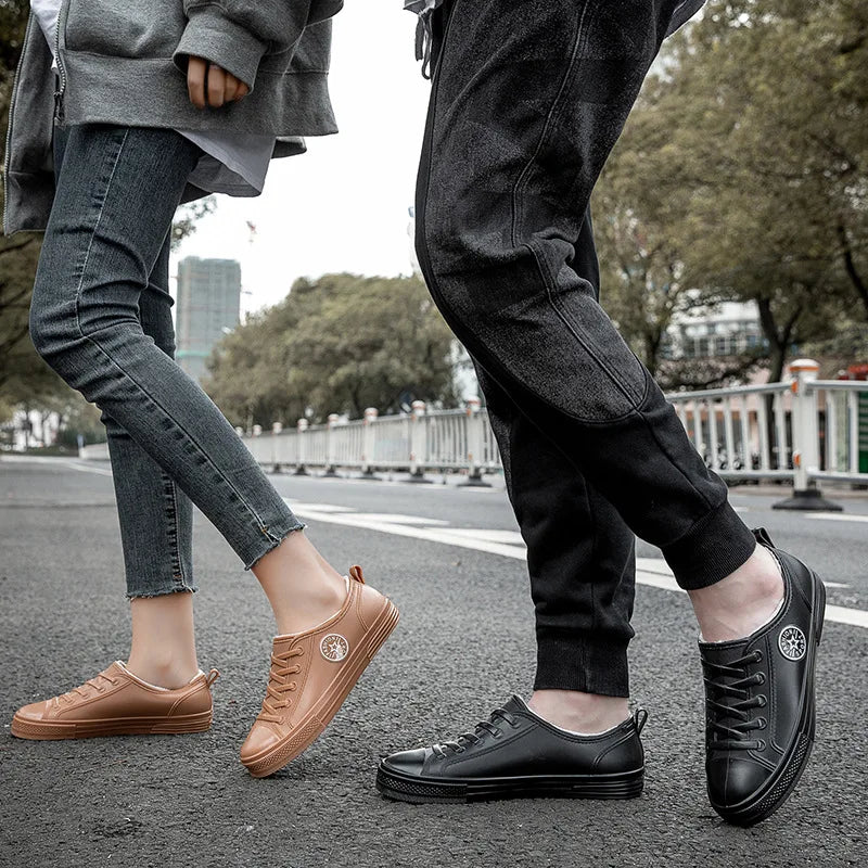 Pink Faux Fur Lined Rain Shoes Women's Warm Low Top Galoshes Woman Winter Waterproof Rubber Shoes Ladies Restaurant Work Flats