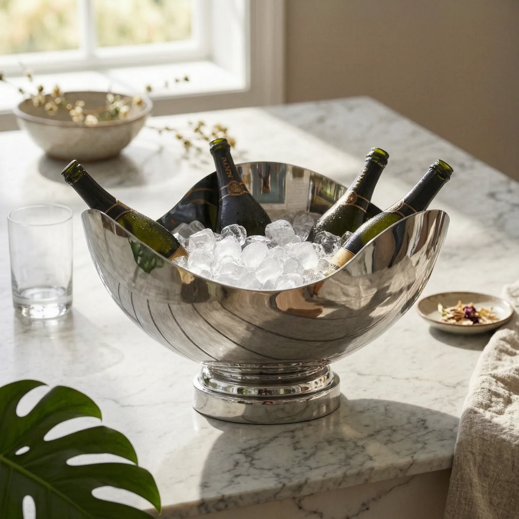 Champagne Bowl Irregular Wine Chiller Bowl Wine Cooler Container Decorative Metal Basket Stylish for Hosts, Parties