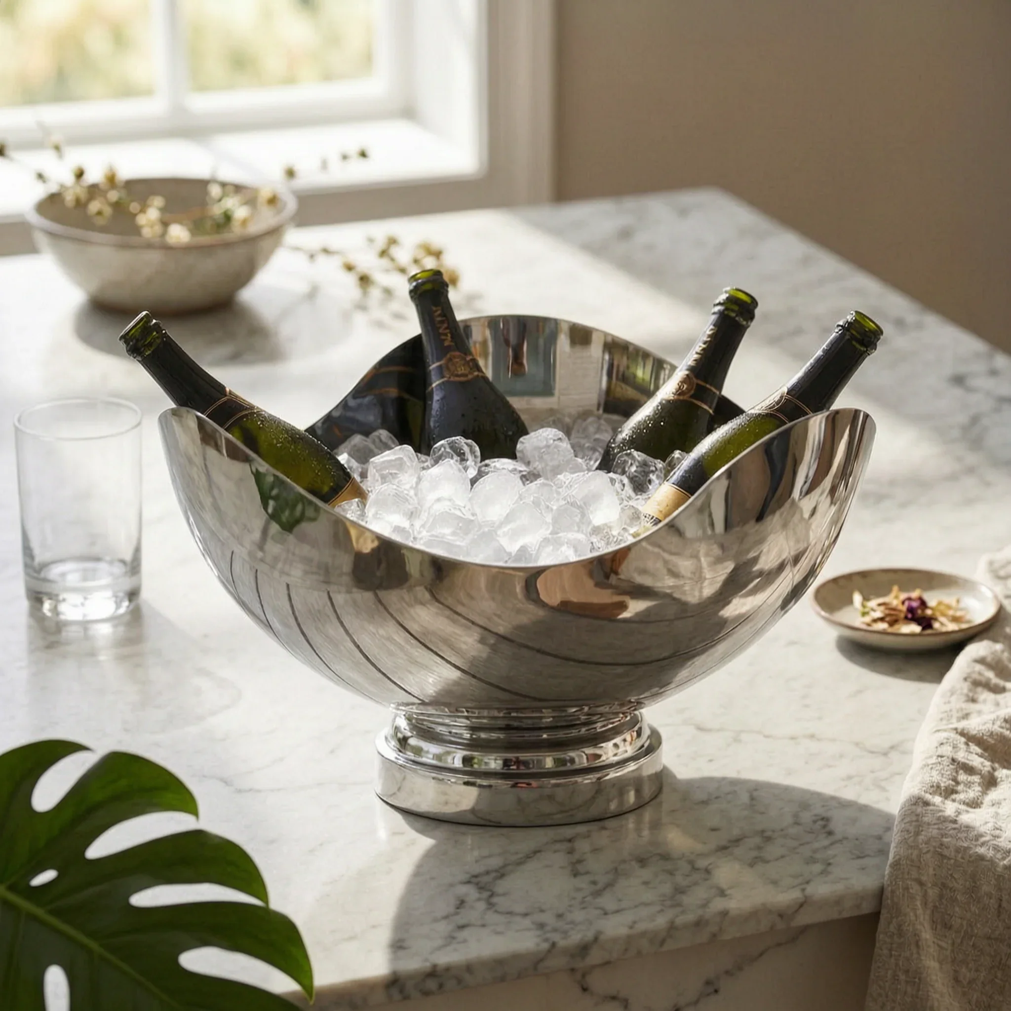 Champagne Bowl Irregular Wine Chiller Bowl Wine Cooler Container Decorative Metal Basket Stylish for Hosts, Parties