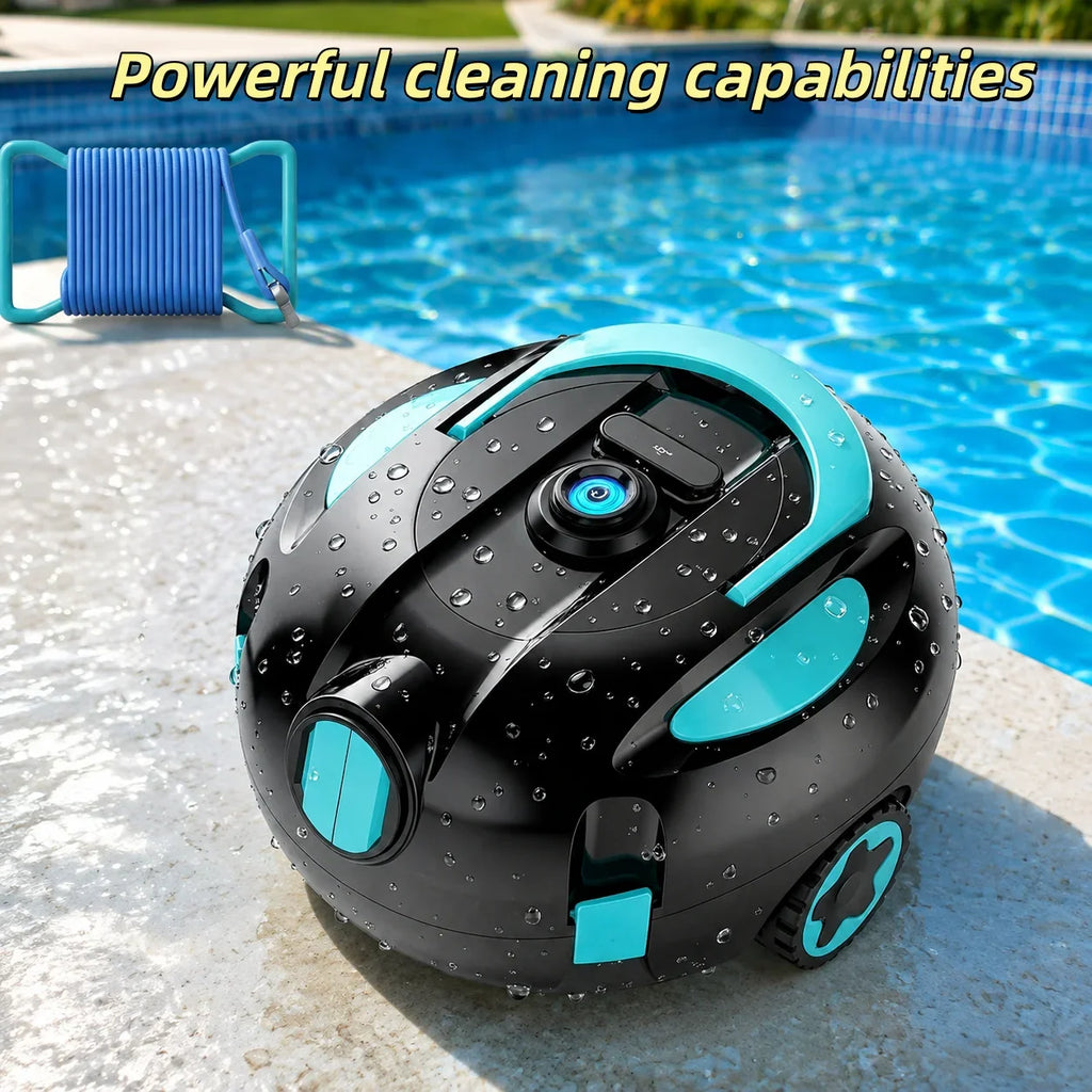 Cordless Robotic Pool Cleaner Featuring an Ultra-Long 160-Minute Battery Life, IPX8 Waterproof Rating, and Powerful Suction; Capable of Cleaning Pools up to 1,100 Square Feet, It Comes with a Retrieval Rope and Cleaning Brush