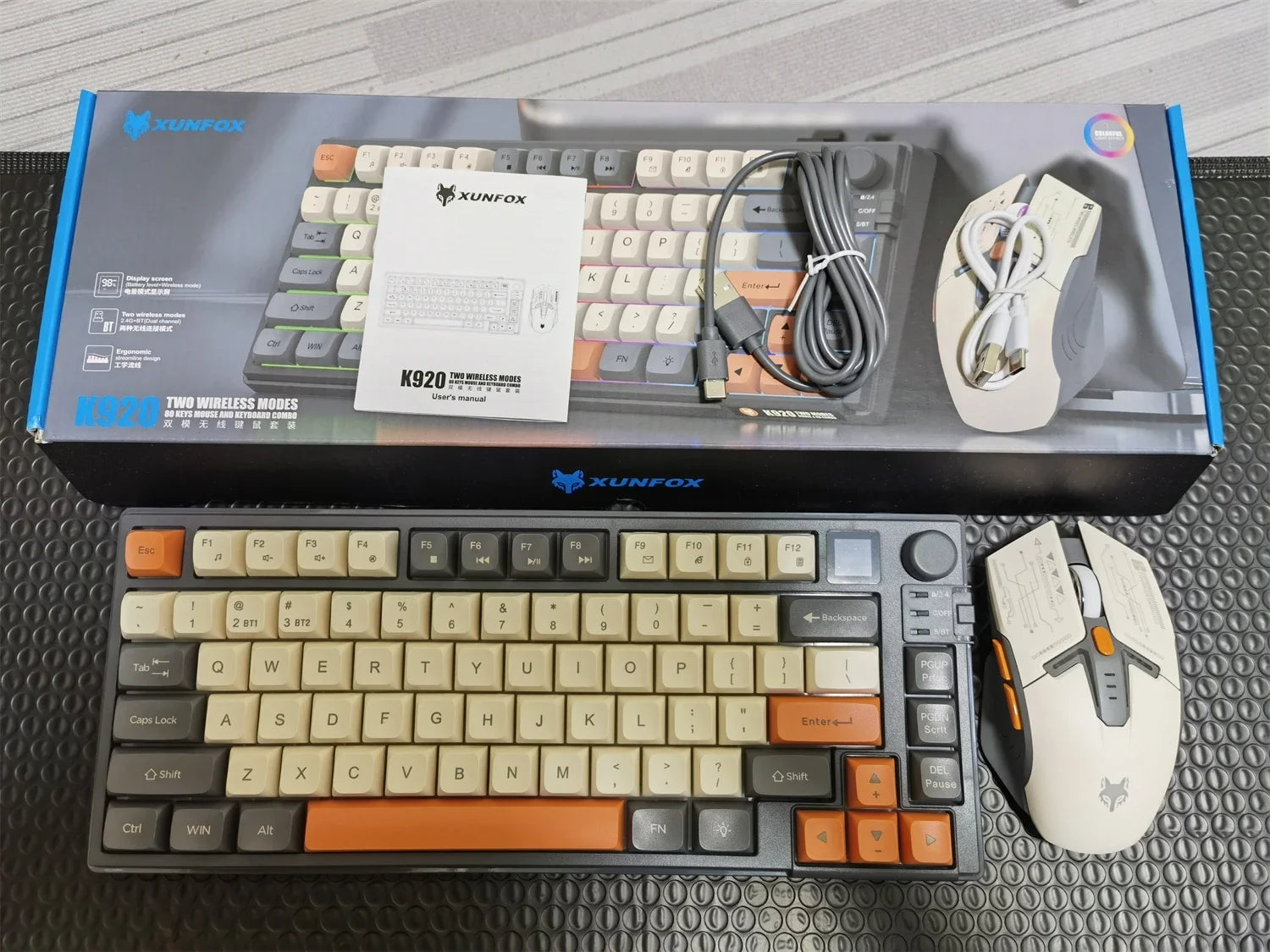 YQT K92™ Wireless Keyboard & Mouse Set – 80% Layout, Bluetooth & 2.4G, Cool Mixed Backlight, Smart Volume Knob, 2000mAh Type-C, English/Spanish/Russian/Arabic/Korean | FlipStylez LLC®