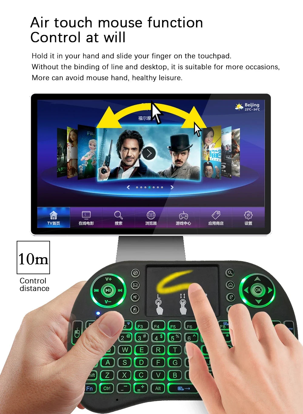 MRSVI i8™ Mini 2.4G Wireless Keyboard with Touchpad & 7-Color Backlit – Multi-Language, Air Mouse for TV Box & PC | FlipStylez LLC®