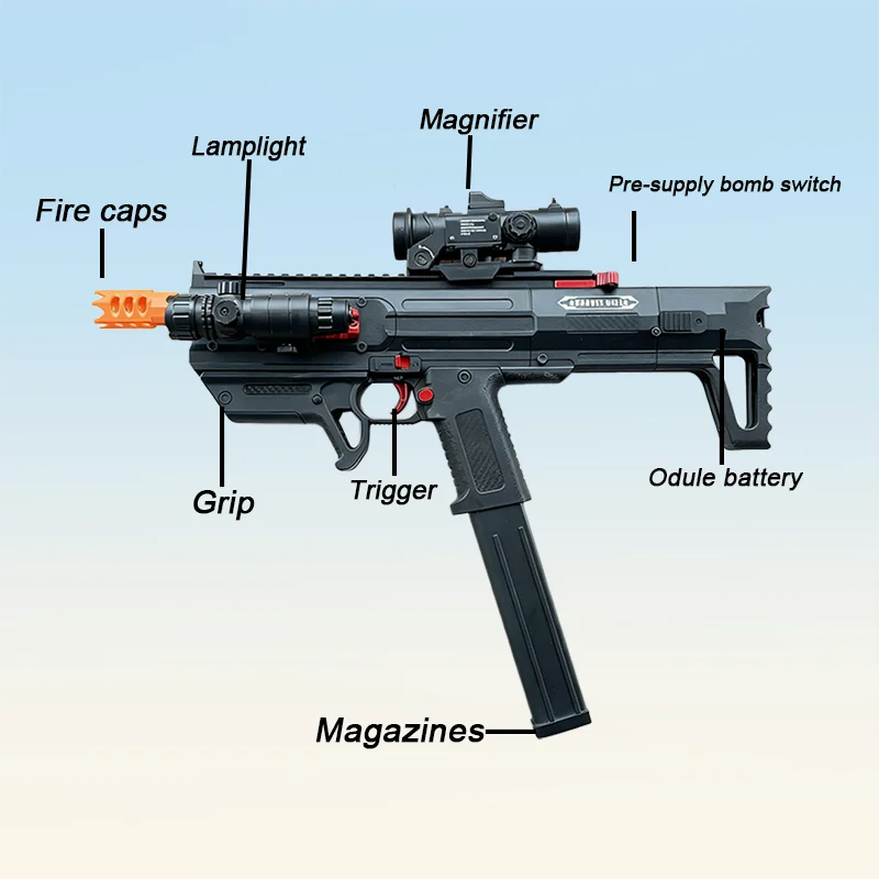 Rechargeable electric toy gun, equipped with a scope and bullet magazine - high performance - power air gun/RPG-style rifle, rea