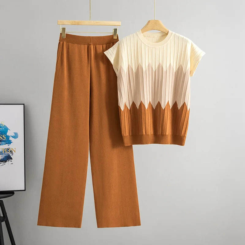 Casual Gradient Summer Knit Pants Sets Women Loungewear 2 Piece Women