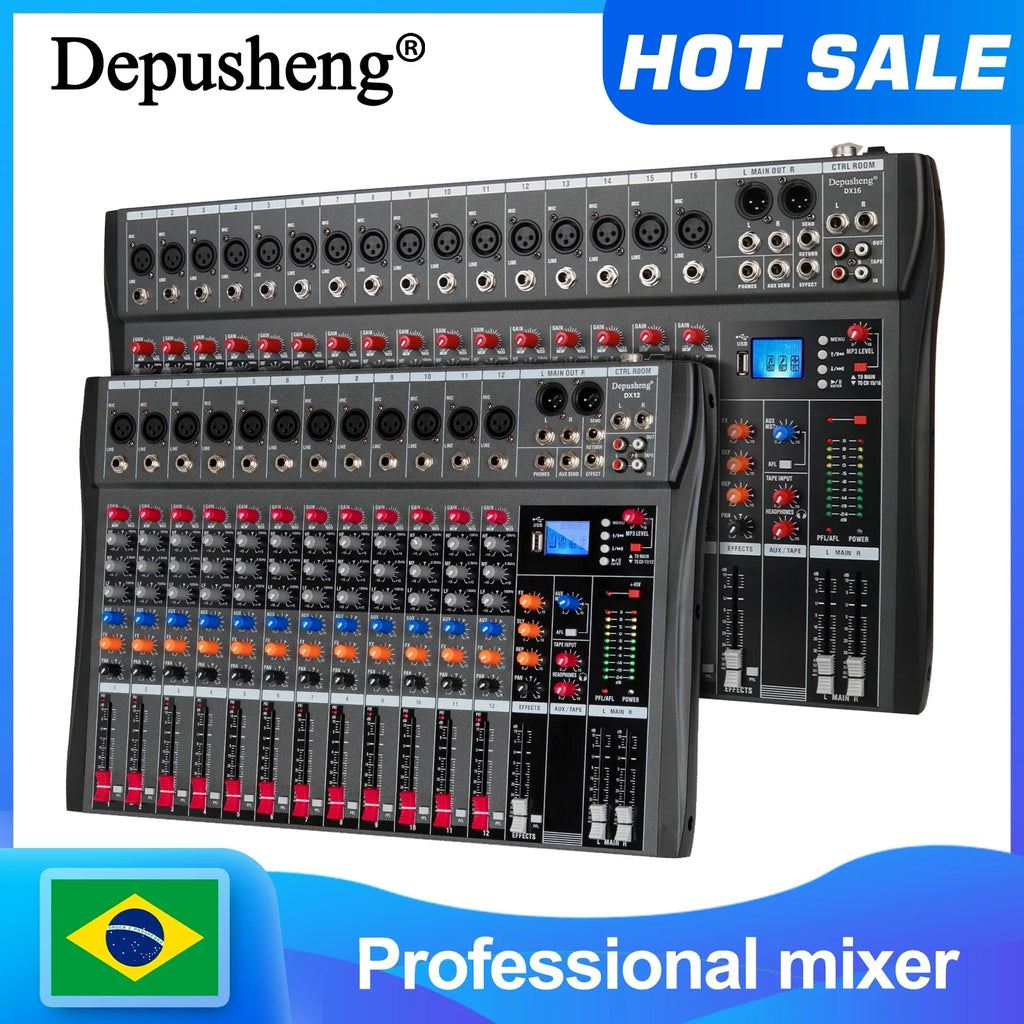 Audio Mixer 6/8/12 Channels Professional DJ Mixer LR Microphone/line