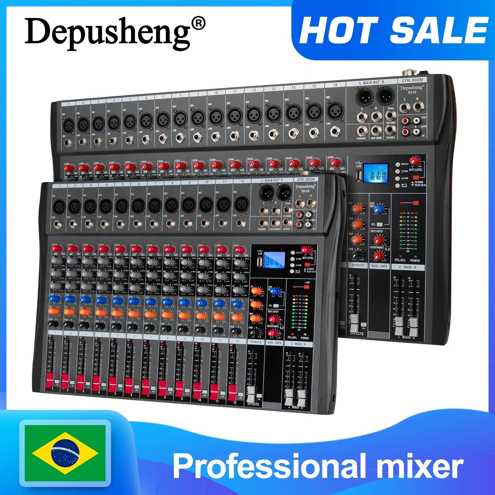 Audio Mixer 6/8/12 Channels Professional DJ Mixer LR Microphone/line