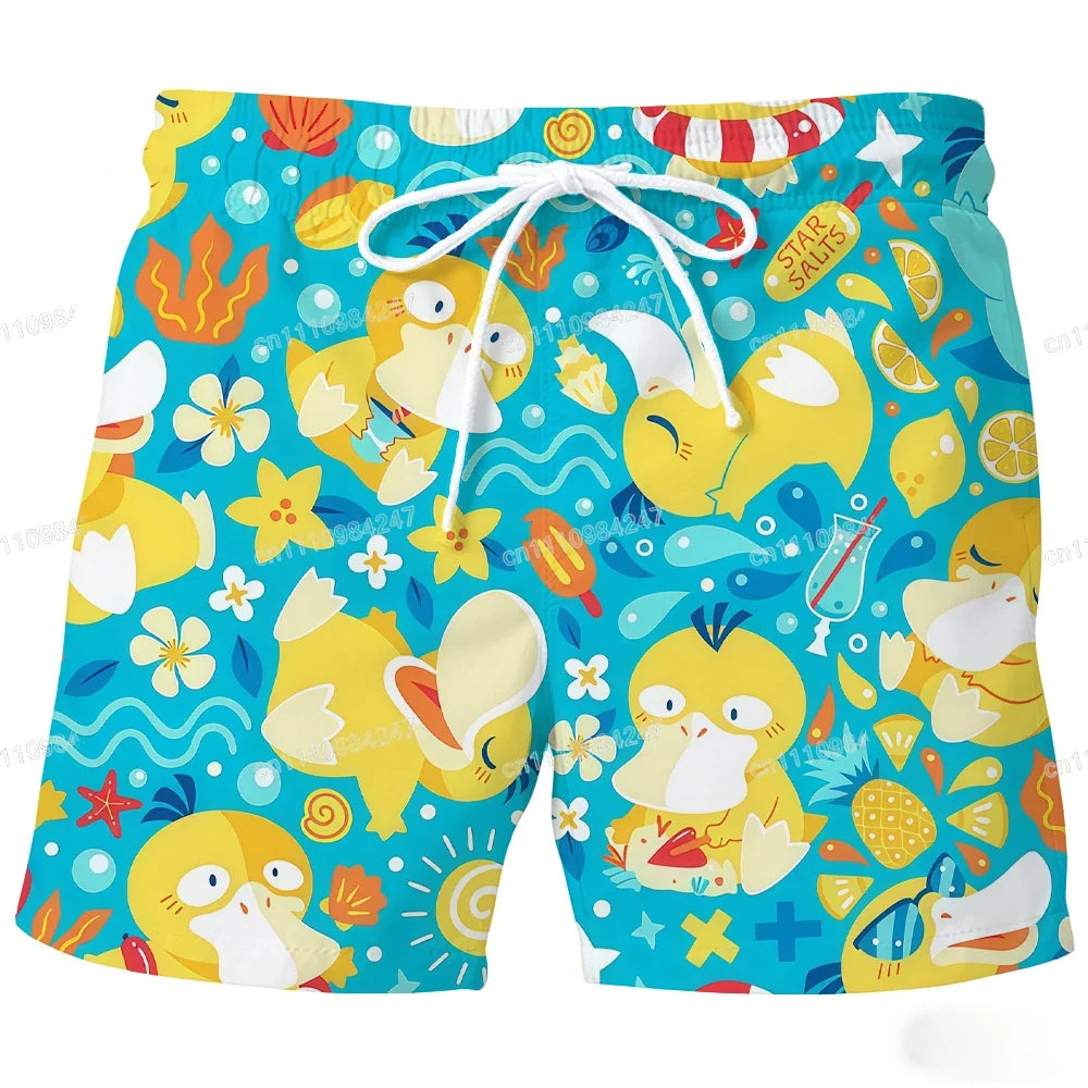 Summer Psyduck Beach Shorts Pokemon Cartoon Quick Dry Board Shorts