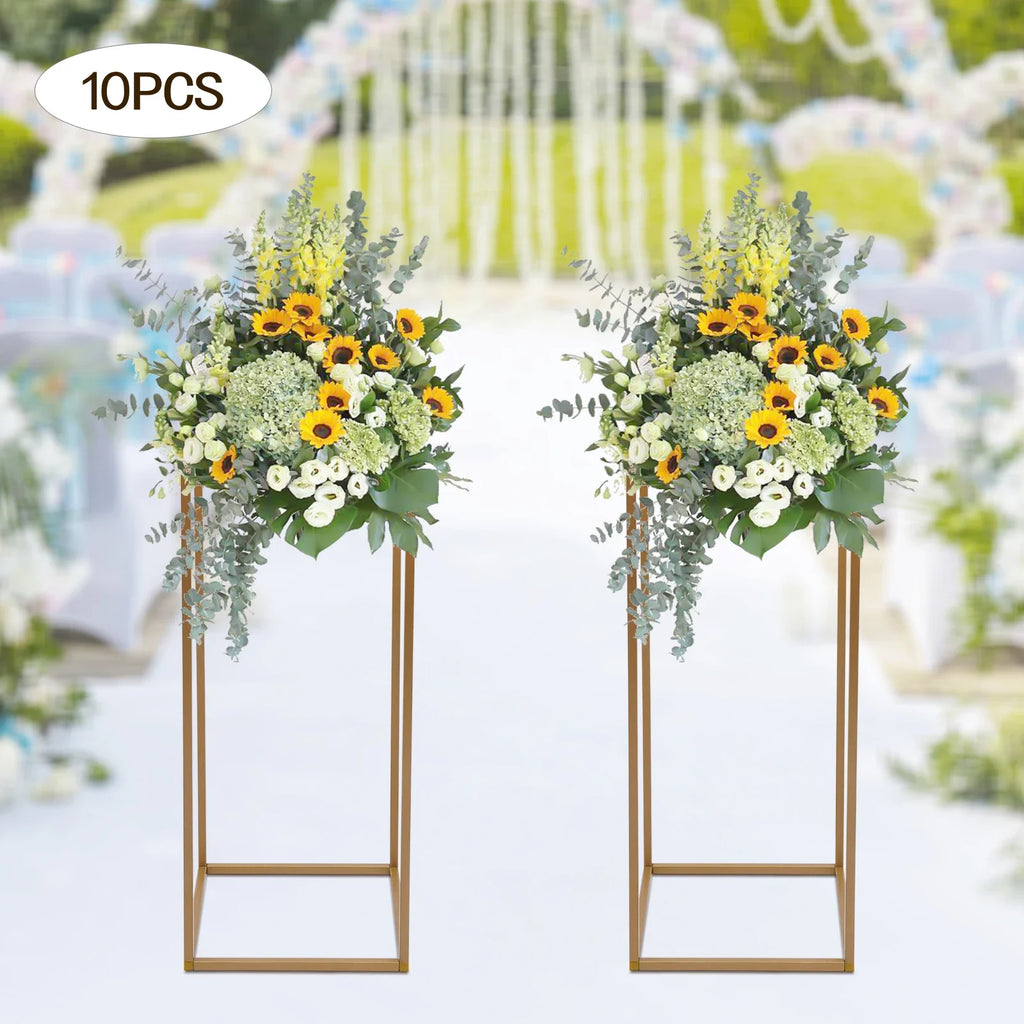 10pcs Wedding Flower Stand Set 23.62"h Gold Metal Column Rack Wedding