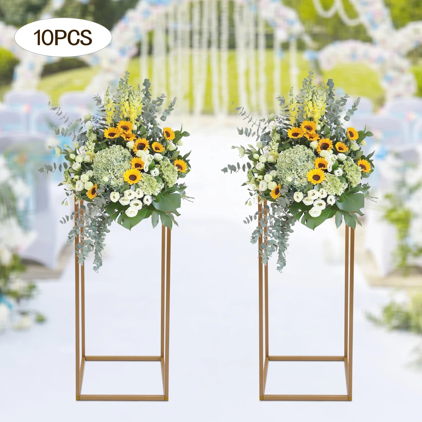 10pcs Wedding Flower Stand Set 23.62"h Gold Metal Column Rack Wedding