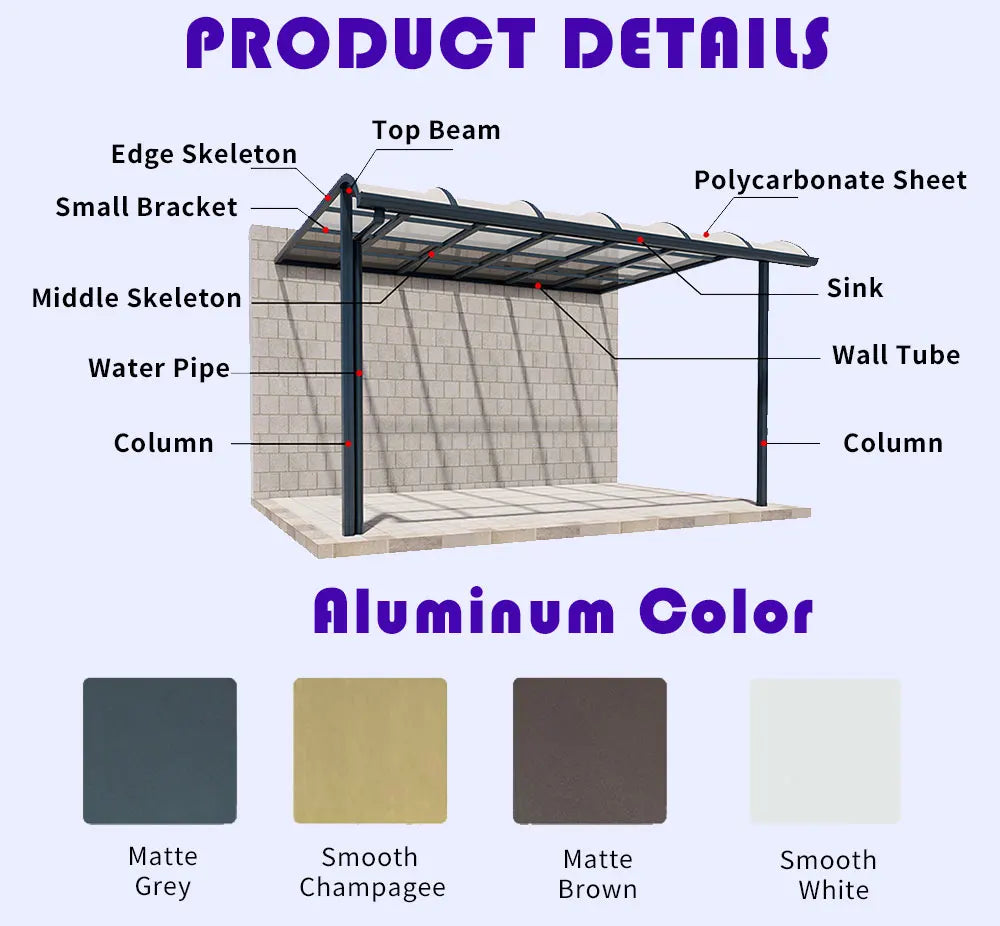 Clear Polycarbonate Awning Door Window Canopy Rain Cover Sunshade UV Protection Outdoor Entrance Porch Shelter Modern