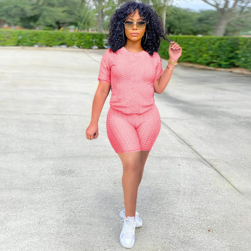 New Summer Round-Neck Solid Color Short-Sleeved Two-Piece Yoga Shorts