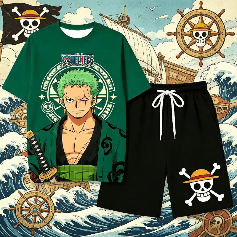 One Piece Luffy Pajama Set Anime Skull Character Sleepwear T-Shirt