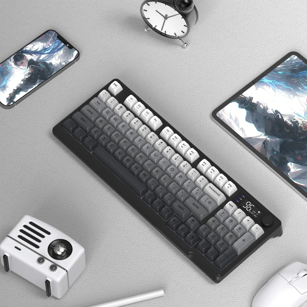 FREEWOLF M96™ Wireless Keyboard & Mouse Combo – Bluetooth 5.0 & 2.4G, Smart Screen, 96 Keys, RGB Backlit, Silent, PBT Keycaps, Multimedia Knob, X7 4000 DPI Mouse | FlipStylez LLC®