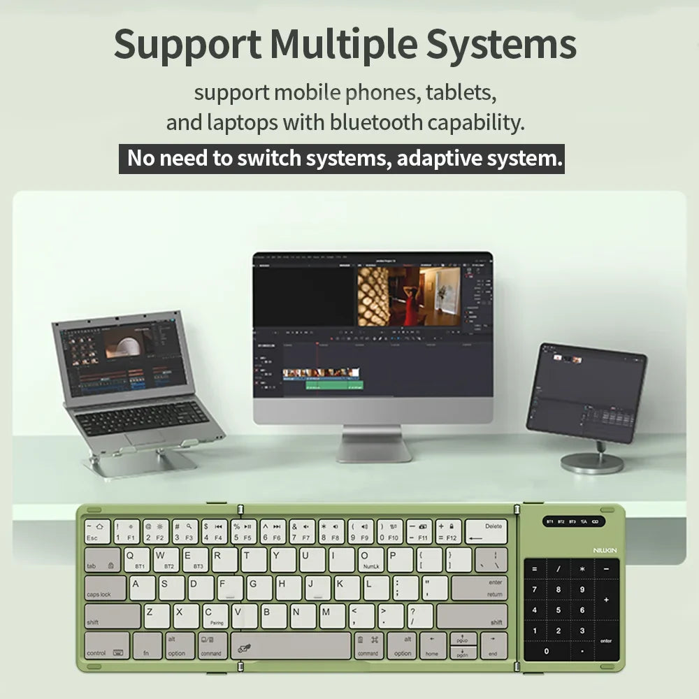 NILLKIN Folding Wireless Bluetooth Keyboard with Touchpad Mini Rechargeable Keyboard for Office Travel for Window/iOS/Android/PC