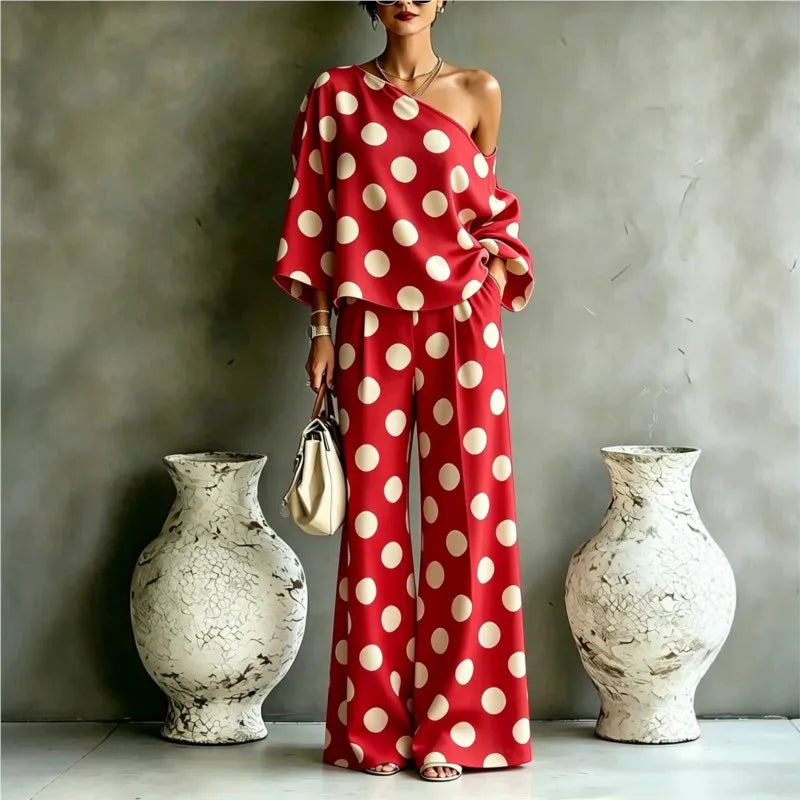 Bohemian Fashion Polka Dot Print Two-Piece Set Woman's Foreign Style
