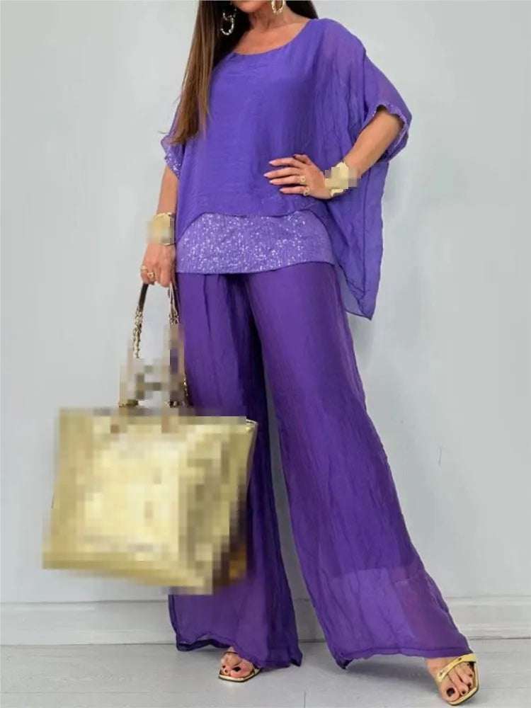 New Autumn Collection Chiffon Round Neck Five Quarter Sleeve Short
