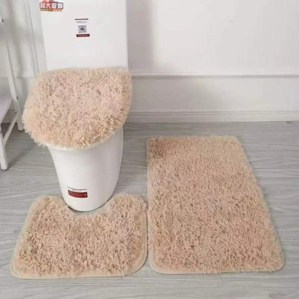 3 Pieces Bathroom Rug Set Bath Mat Toilet Lid Cover U Shape Rug Soft