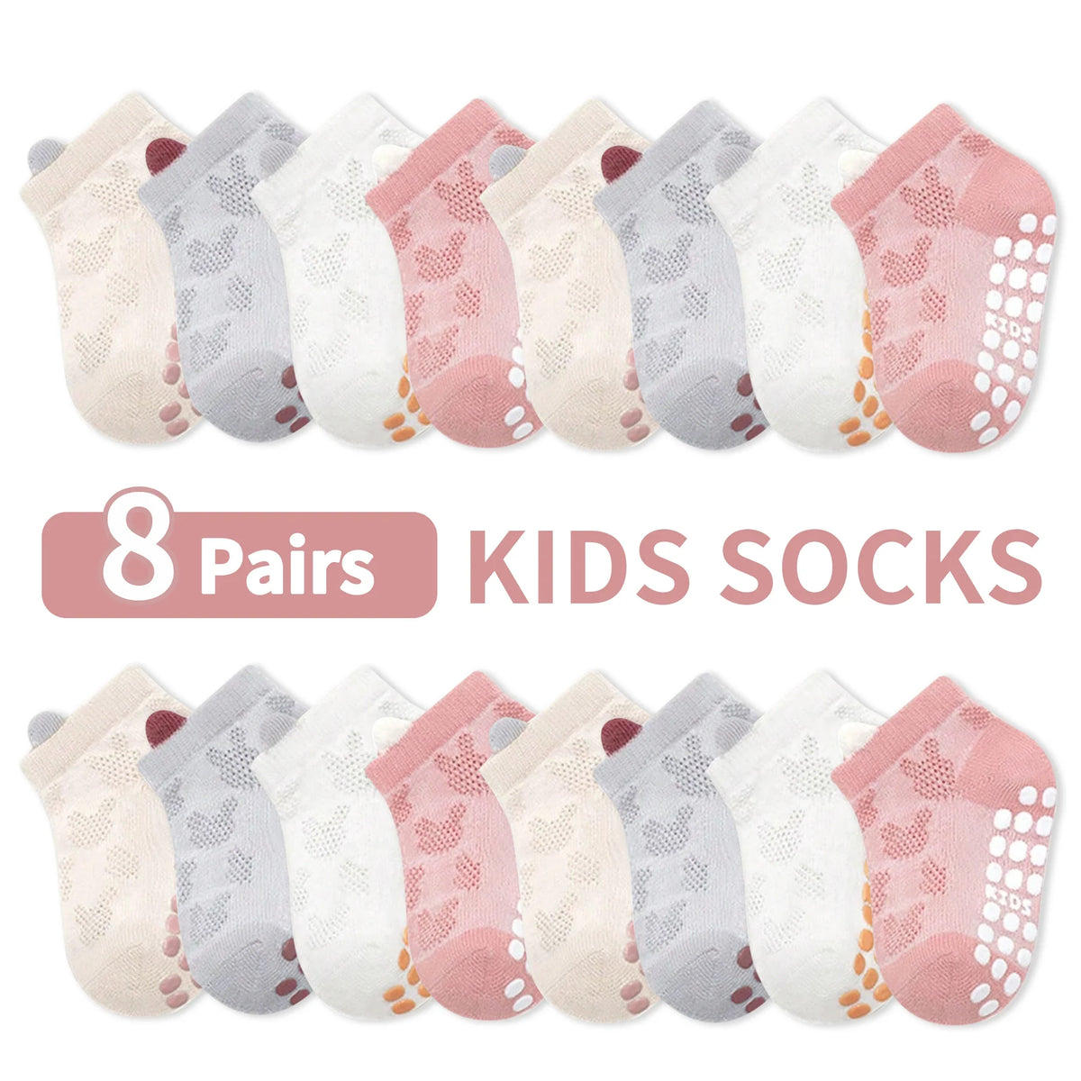 8-Pack Baby Floor Socks with Mesh Design, Breathable, Non-Slip
