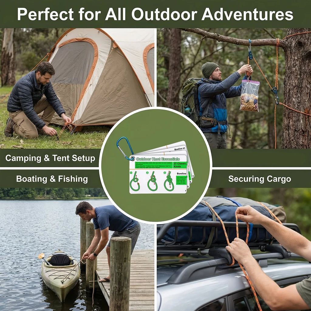 27 Knots Camping Hiking Guide Cards Set, Durable PVC Portable