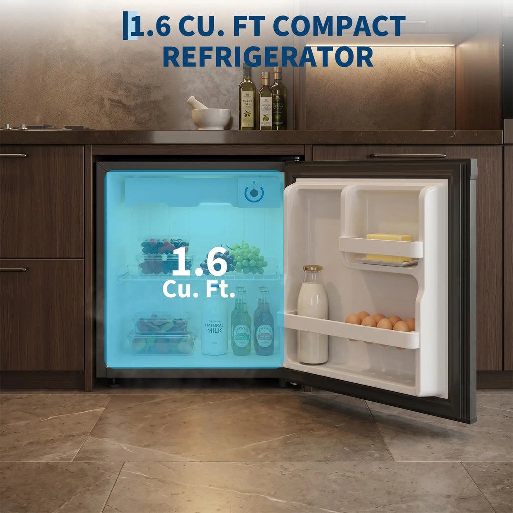 1.6 Cu.ft Compact Mini Fridge, Single Door Small Refrigerator, Steel