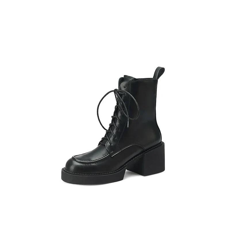 2024 Winter Women Shoes Genuine Leather Women Boots Platform Chunky Boots Women Solid Real Leather Women Shoes High Heel Boots