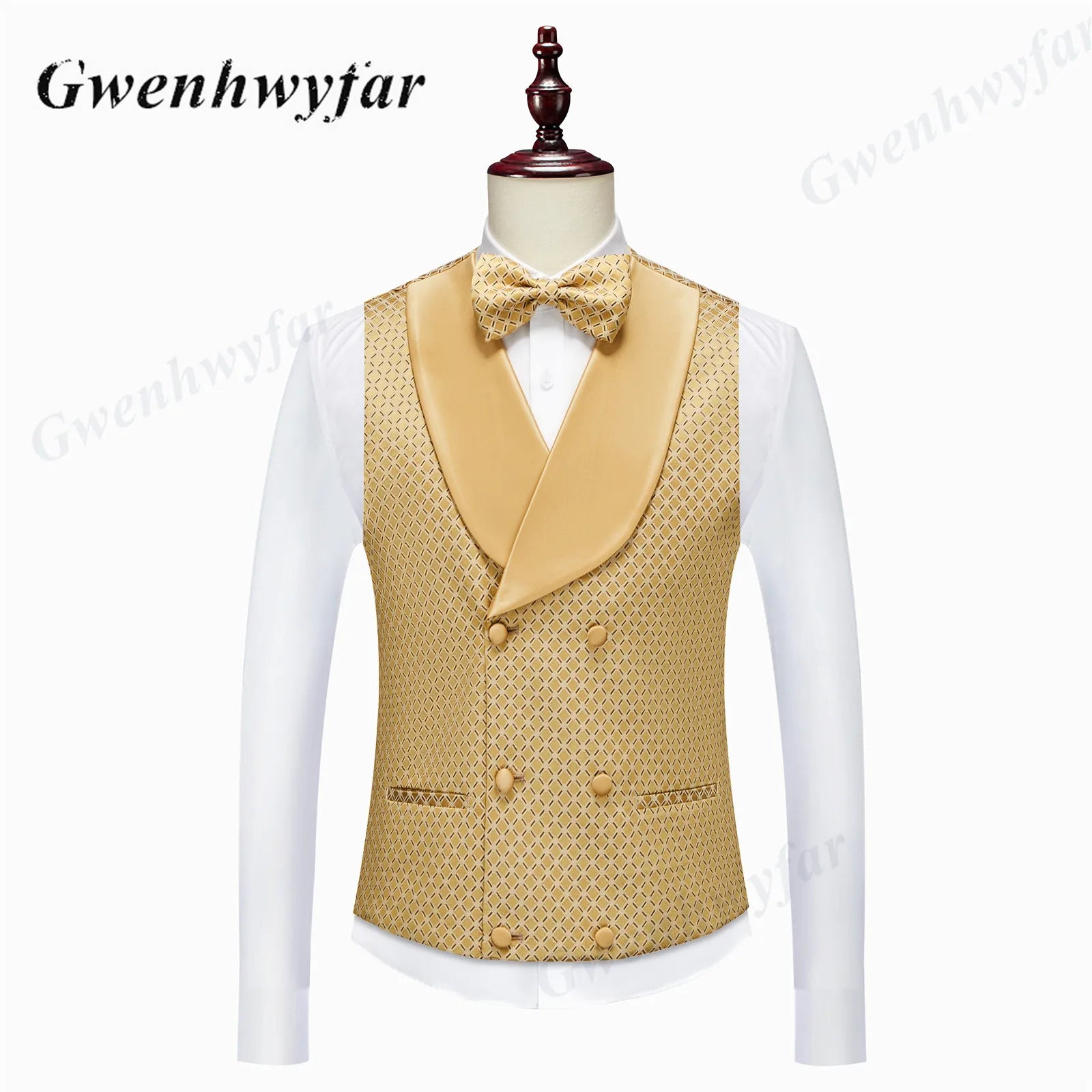 Gwenhwyfar Wheat-gold Patterns Suits of Men 2026 Autumn Party Suits Include Plain Gold Lapel Blazer Patterns Vest Slim Pants