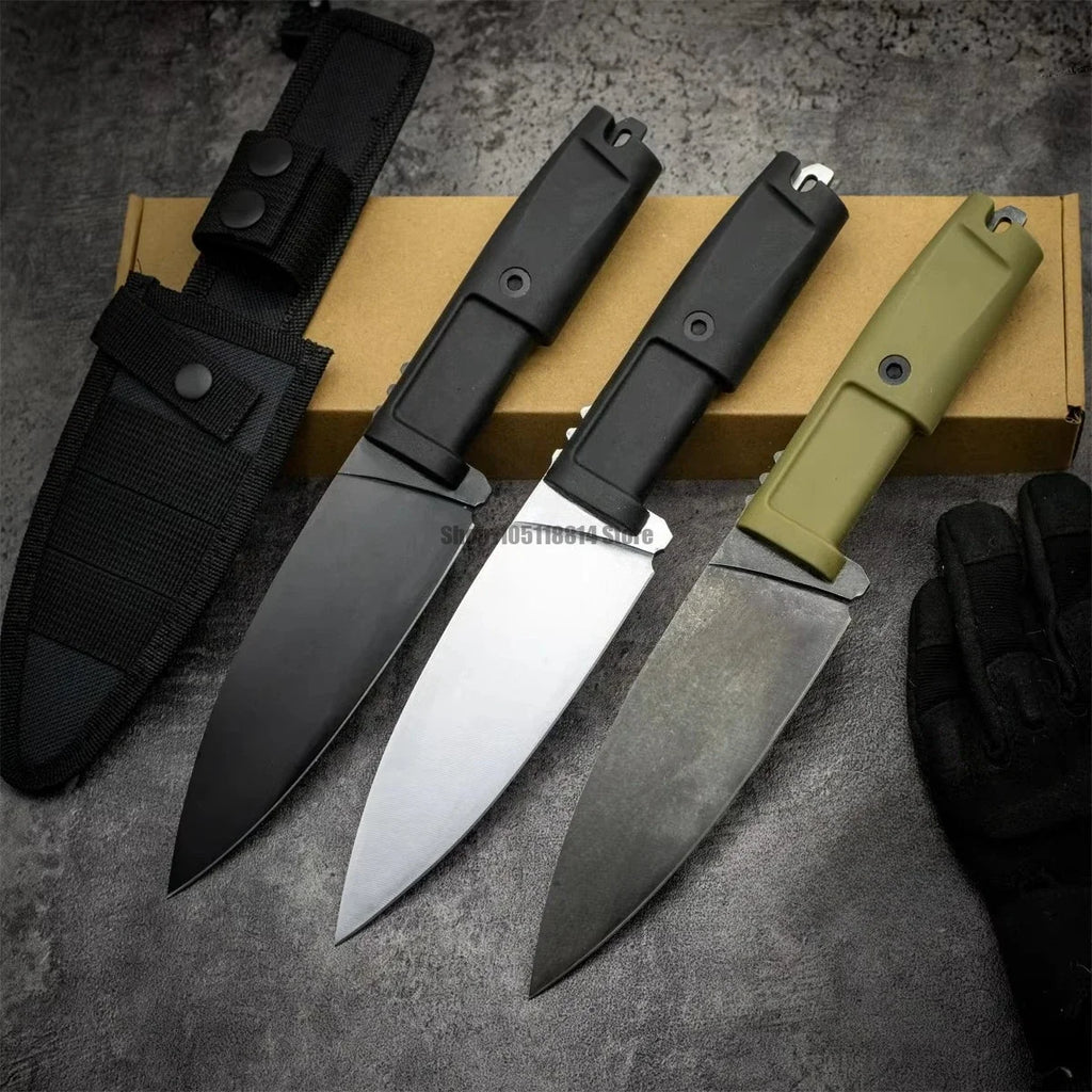 Camping Knife with Straight Steel Blade, G10 Handle, Anti-Slip Rubber