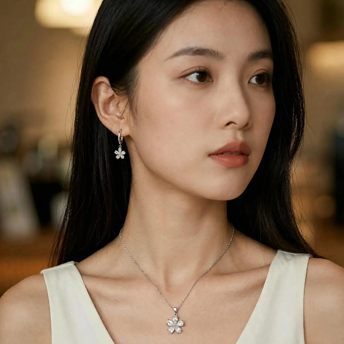 High Quality Solid 925 Sterling Silver Beautiful Flowers Drop Earrings Necklace Jewelry Sets For Women Female Wedding