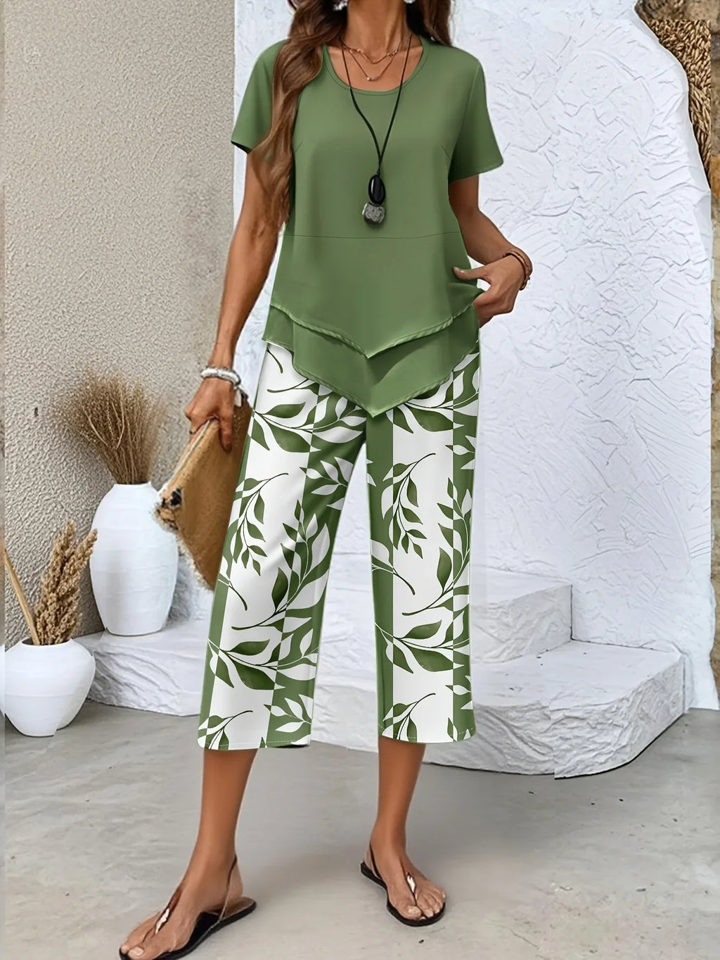 New Loose and Fashionable Spring/summer Printed Top and Pants Set
