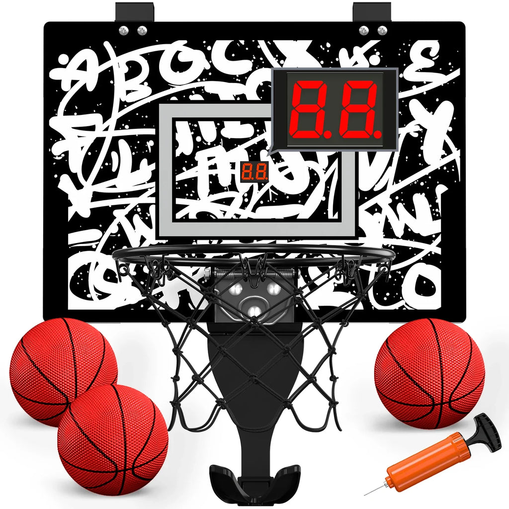 Indoor Outdoor Basketball Hoop for Kids, Mini Hoop with Scoreboard & 3 Balls, Basketball Toys Gifts for 3+ Year Old Boys Girls
