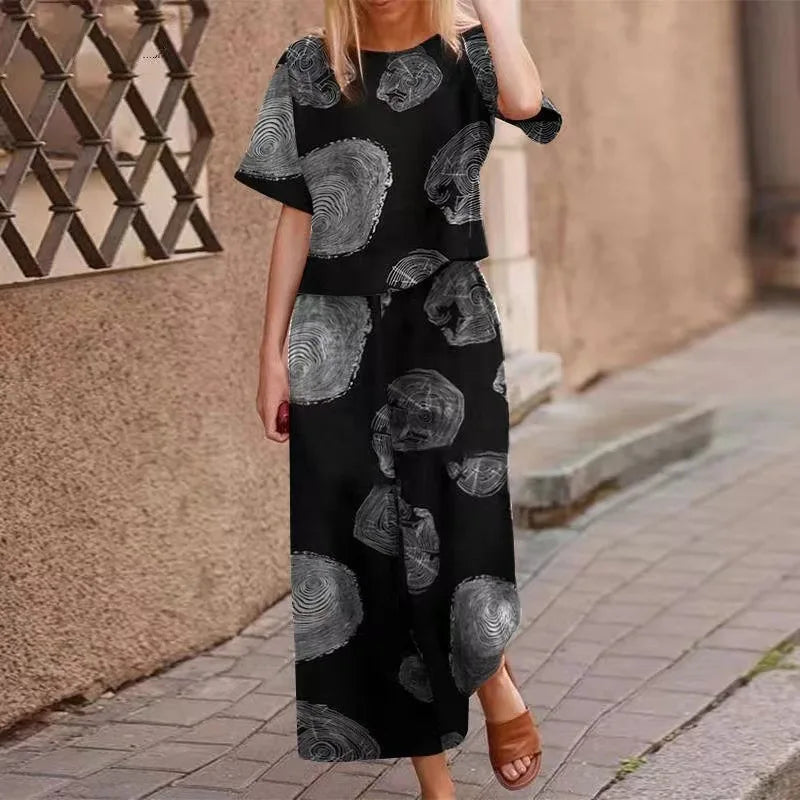 Autumn New Women's Fashion Printed Cotton Linen Plant Flower Three