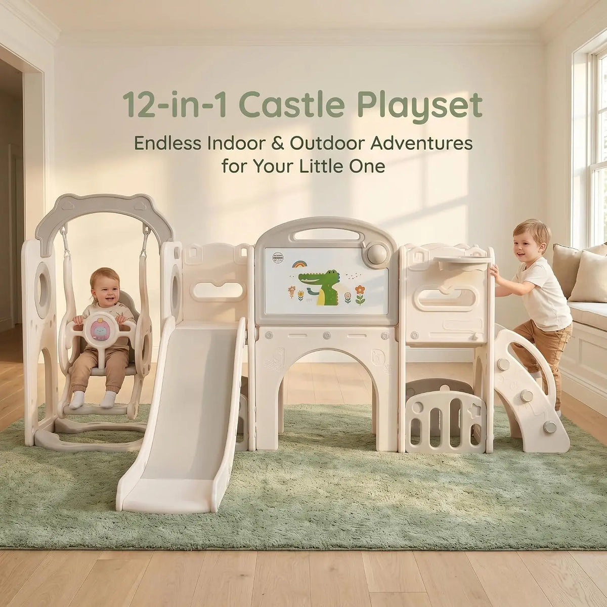 12-In-1 Toddler Playground Gym Playset - Indoor Outdoor Swing Set with
