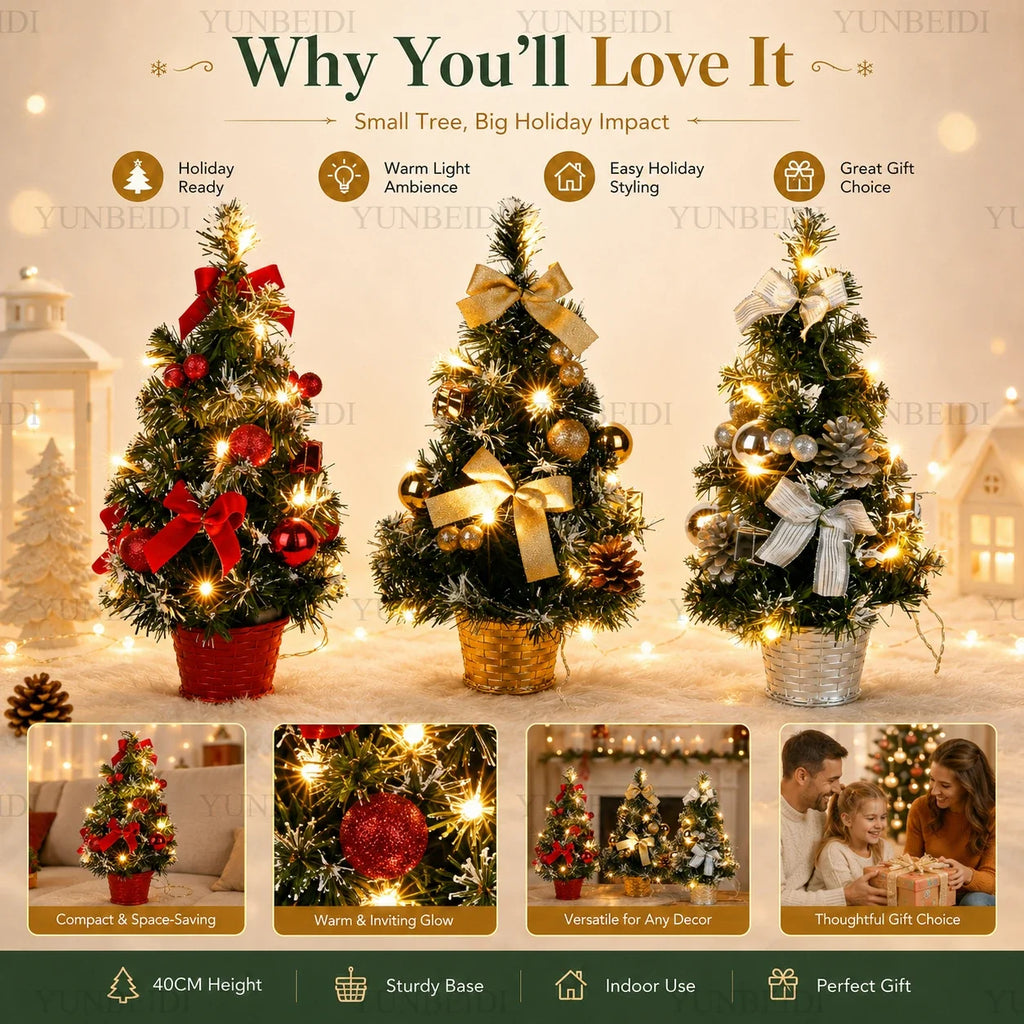 Mini Artificial Christmas 40CM Christmas Tree with LED Lights Tree Home Desktop Decoration Christmas Decoration New Year Gift