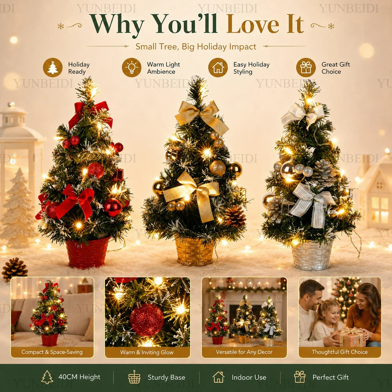 Mini Artificial Christmas 40CM Christmas Tree with LED Lights Tree Home Desktop Decoration Christmas Decoration New Year Gift