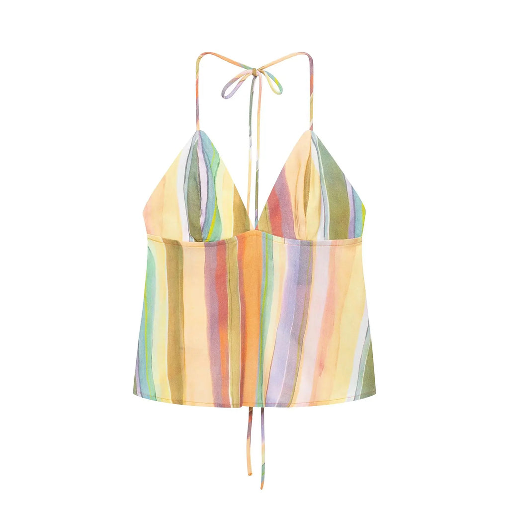 Charmchant Women's Colorful Stripe Two Piece Outfit Halter Backless