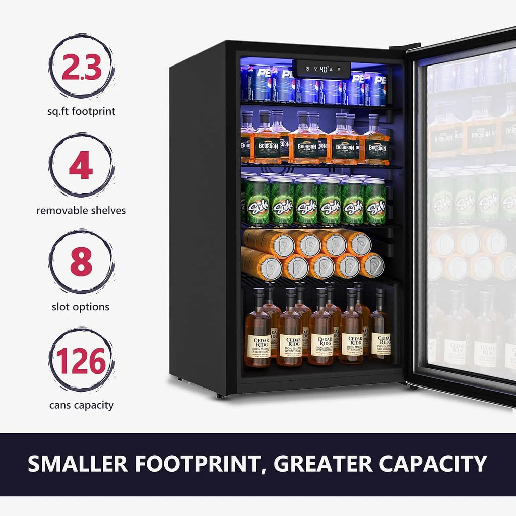 126 Can Mini Beverage Refrigerator Glass Door Cooler For Soda Beer Wine Home Use, Custom