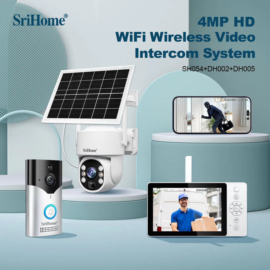 Srihome SH054 5Inch Screen 4MP 1440p Wireless WIFI Doorbell Solar IP Camera Kit Video Door Phone Visual Door Viewer Camera