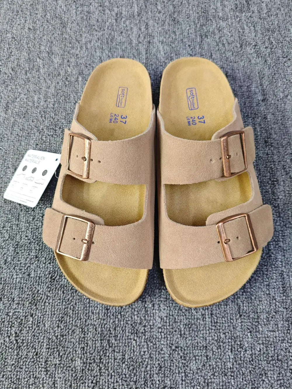 Vintage Style Unisex Double Buckle Flat Beach Slide Sandals with Cork Insole – Casual Comfort for Summer