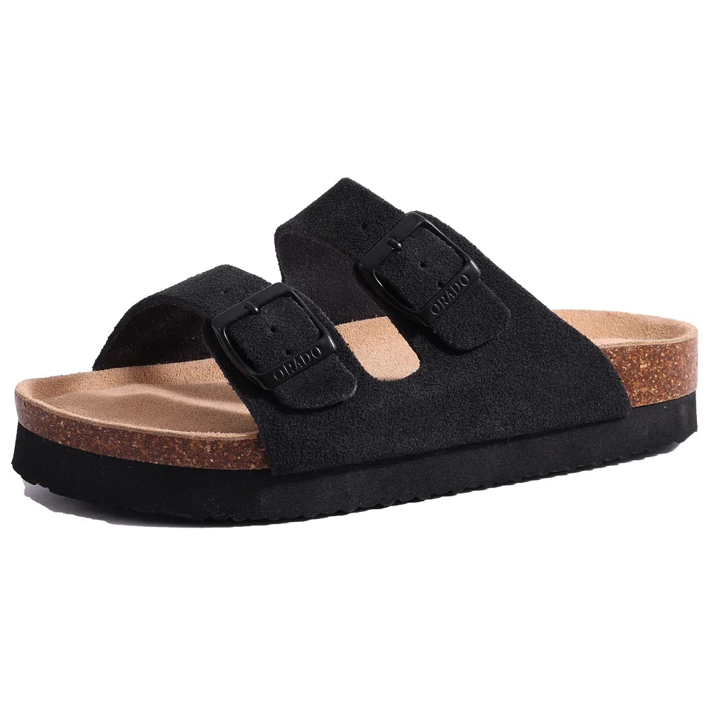 Litfun Open Toe Cork Sandals For Women Classic Brand Thick Sole Beach Shoes With Adjustable Buckle Summer Suede Flat Slippers