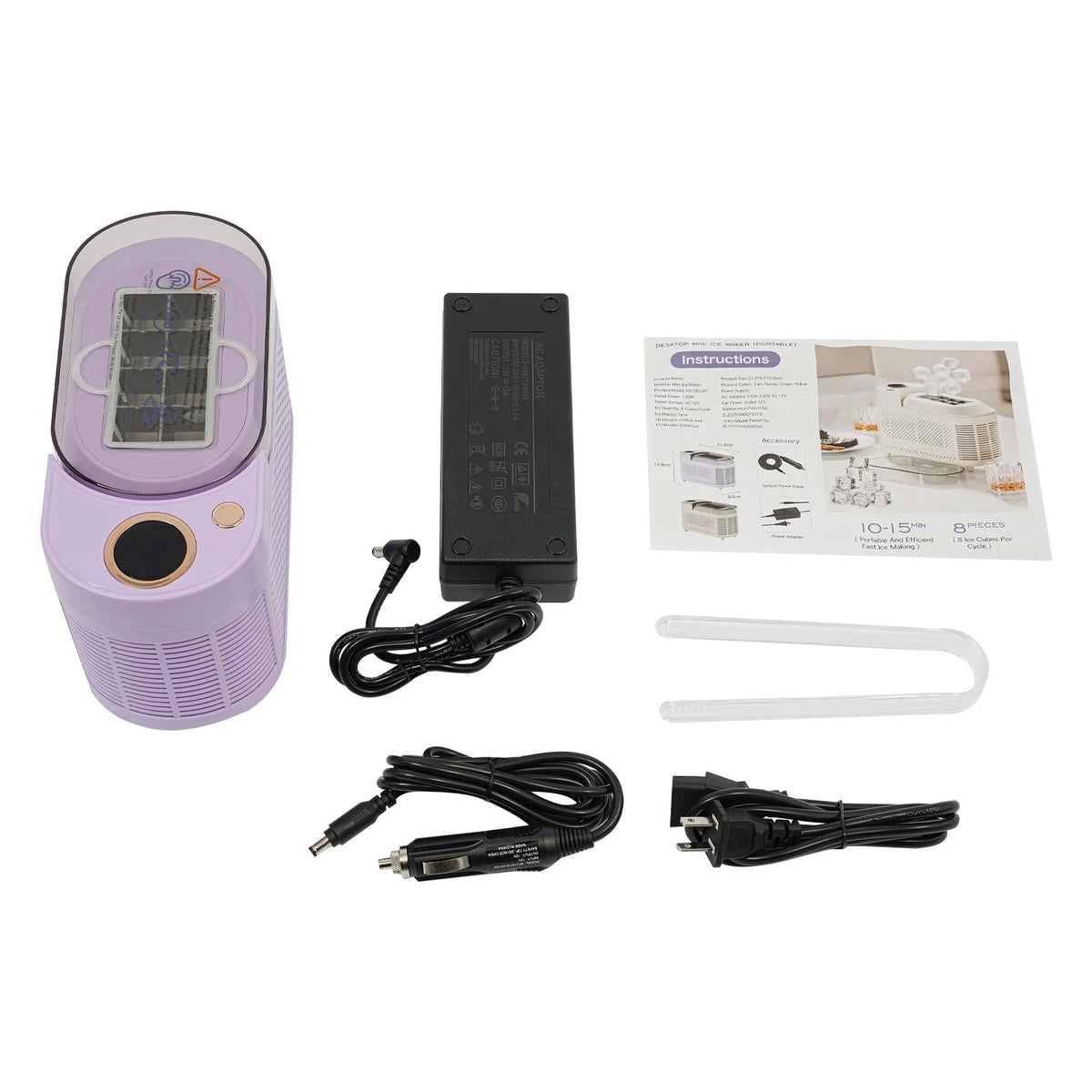 Ice Maker Portable Mini, 12V Car Power Cord, Taro Purple, Low Noise 60dB, Food Grade Aluminum, DIY Ice Cubes, For Kitchen Travel Camping Iced Drinks
