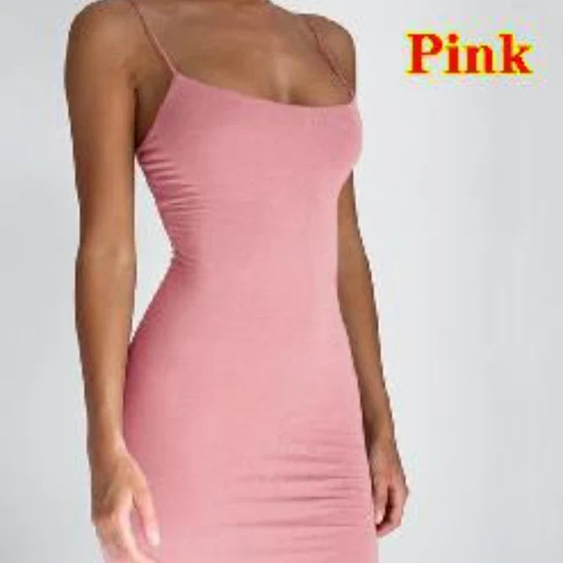 Summer Spaghetti Strap Mini Dress 2026 Women Sexy Bodycon Club Party Dresses Short Female Camisole Solid Black Sheath Sundress